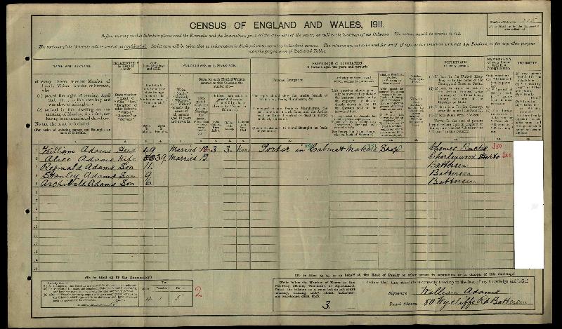 Adams (Alice nee Rippington) 1911 Census